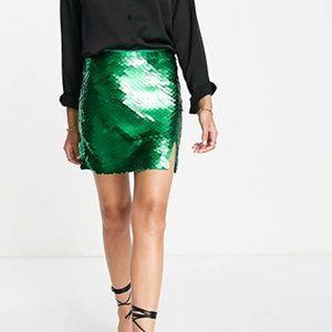 & Other Stories *SOLD OUT* NWT Green Sequin Mini Skirt US Size 10 - RARE COLOR